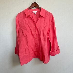 JM Collection Blouse 18 Button Up 100% Linen Coral Pink Beachy Casual Collared
